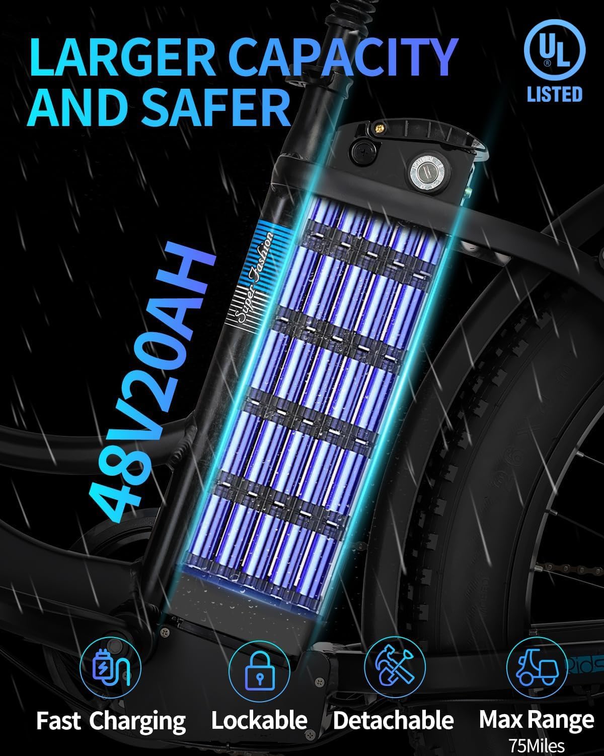 Ridstar 26Inch 2000W Folding Fat Tire Mountain Electric Bike-3