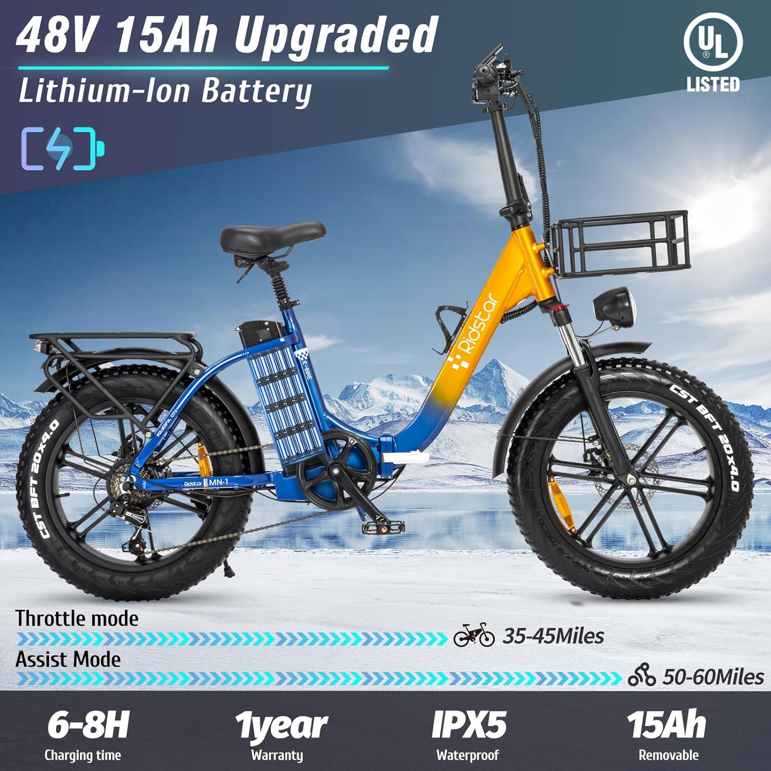 Ridstar® MN20 1000W Fat Tire Folding Electric Bikes