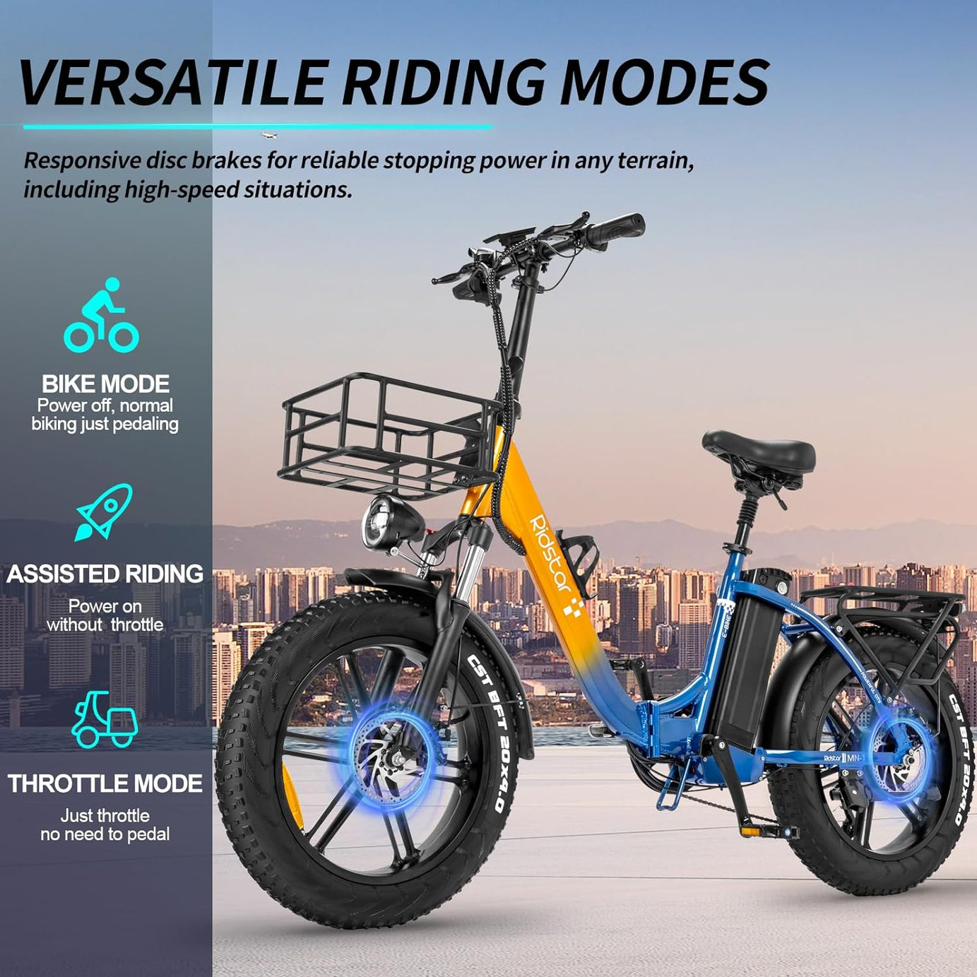 Ridstar® MN20 1000W Fat Tire Folding Electric Bikes