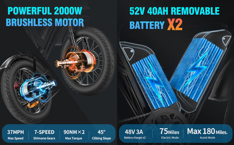 Ridstar® Upgraded Q20Pro 2000W Fat Tire Electric Bicycle