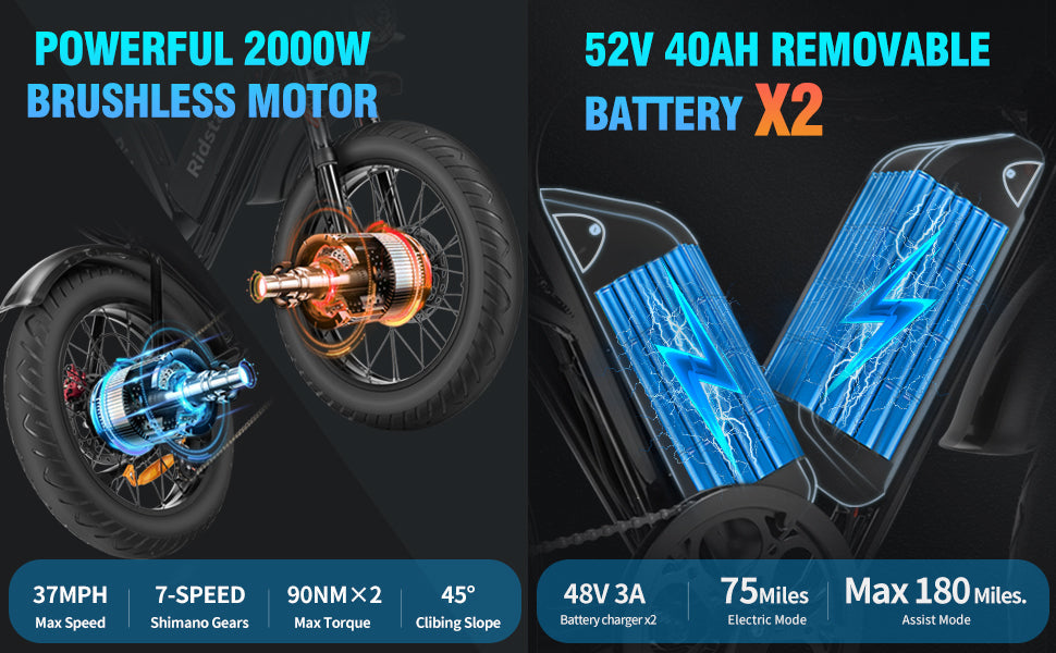Ridstar® Upgraded Q20Pro 2000W Fat Tire Electric Bicycle